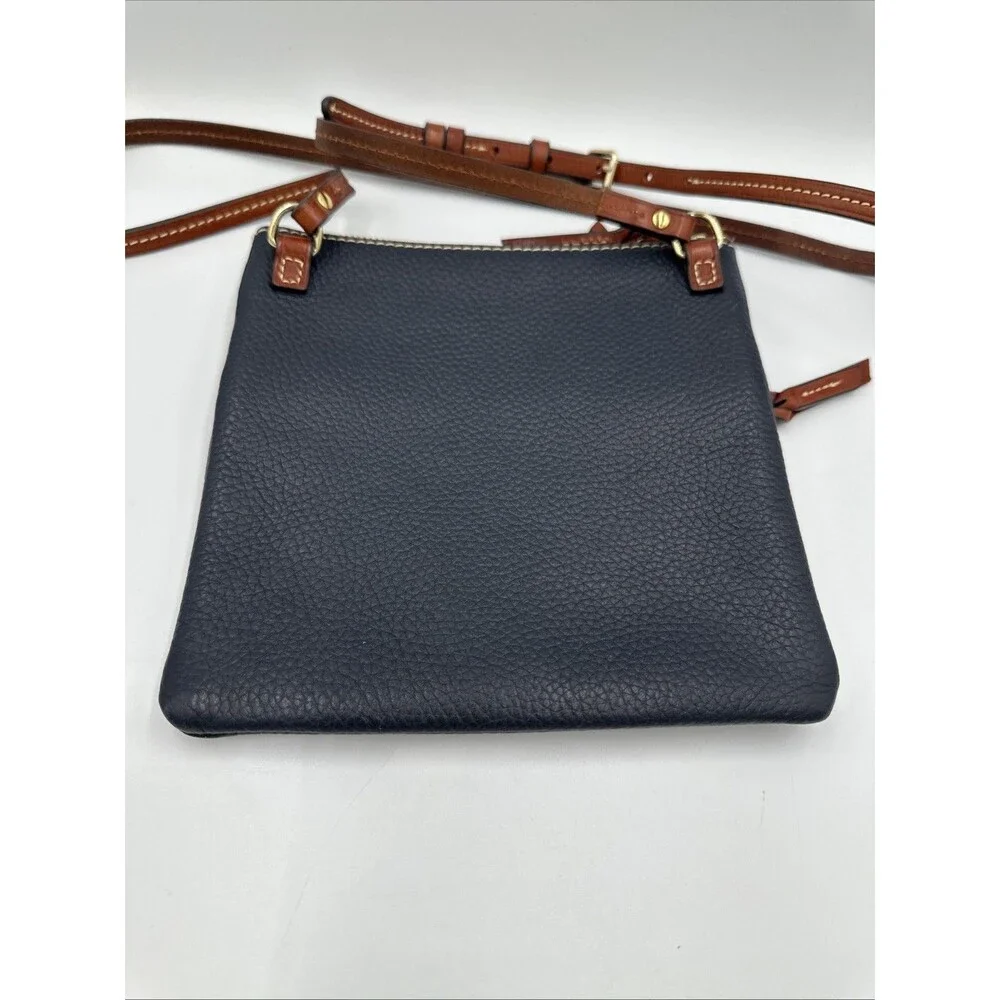 Dooney & Bourke Pebbled Navy Brown Crossbody Bag Braided Gently Used - Picture 14 of 15